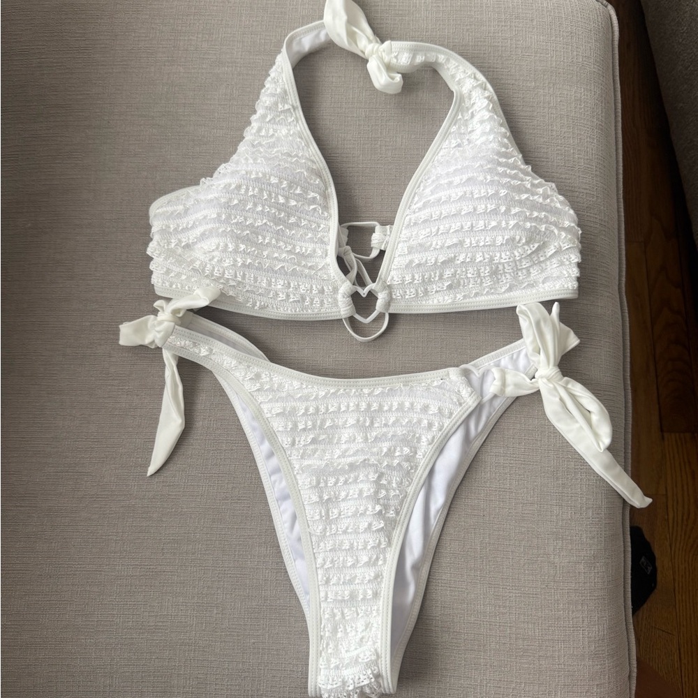 White Bikini Set with Heart Accent